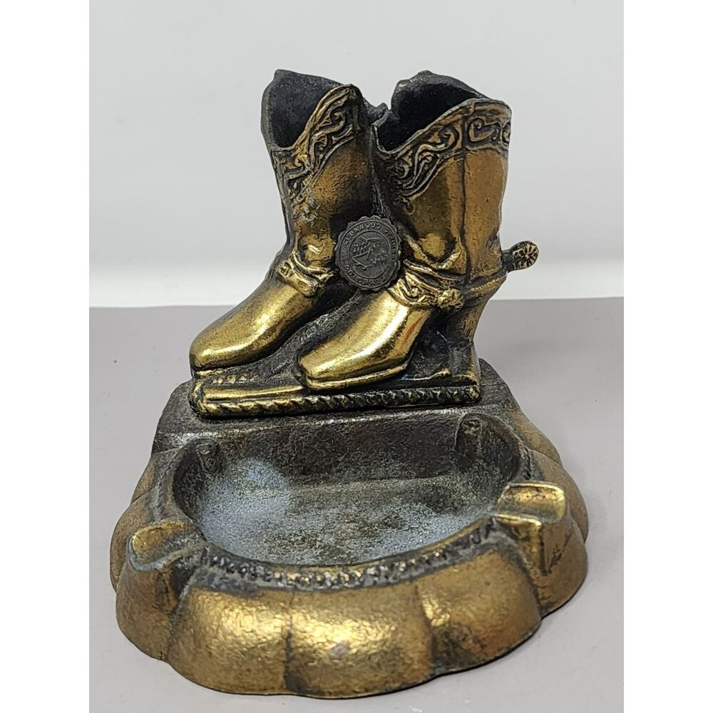 Vintage Glenwood Springs Colorado Western Cowboy Boot Brass Ashtray‎ Decorative